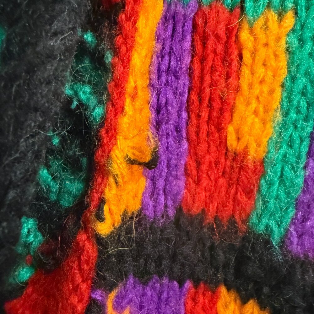 Vintage 90s Bright Print Wool Blend Chunky Oversized Cardigan Sweater Geometric - Picture 6 of 10